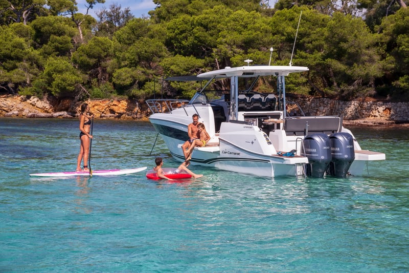 Side terrace for easy water access on Jeanneau Cap Camarat 10.5 WA