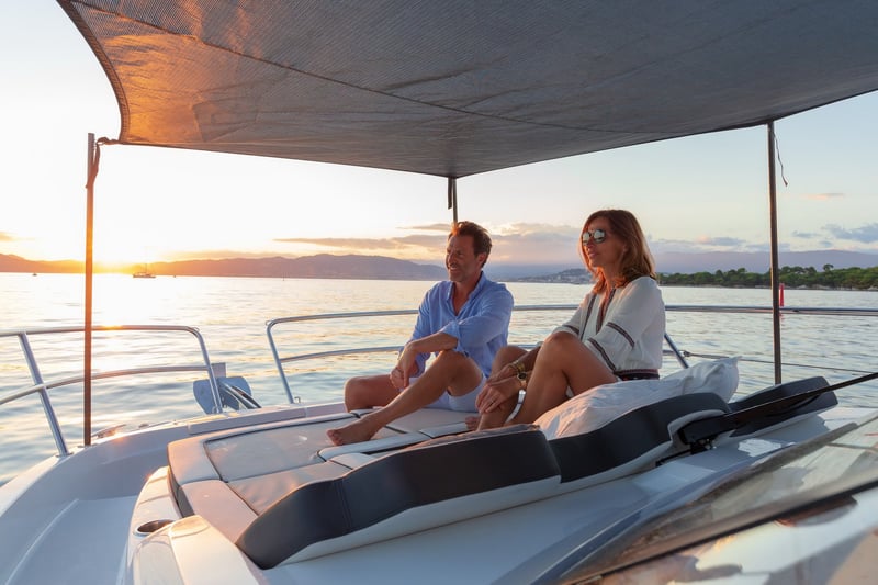 Front sun deck with loungers on Cap Camarat 10.5 WA Serie 2