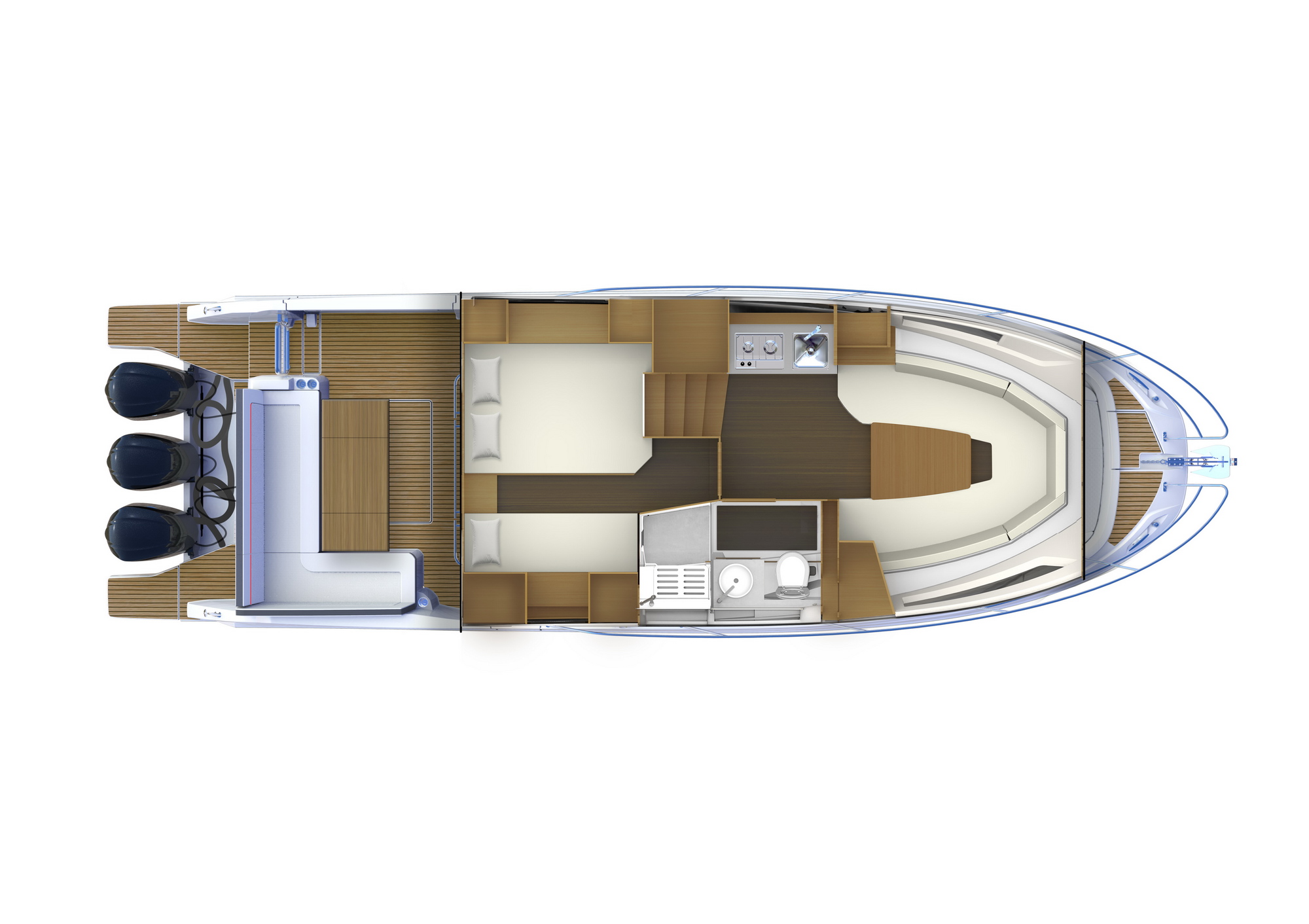 -Cap Camarat 12.5 WA with triple outboard engines