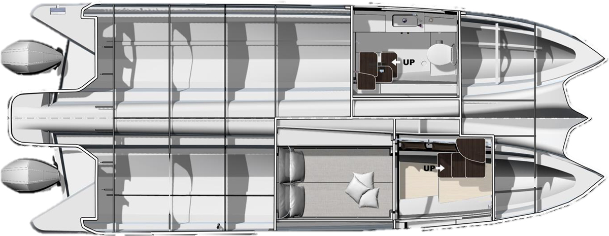 Four Winns TH33 hytin ja wc/suihkun layout