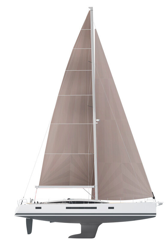 Jeanneau Yachts 65 purjehtimassa avomerellä, suurten purjeiden voimaa ja suorituskykyä.